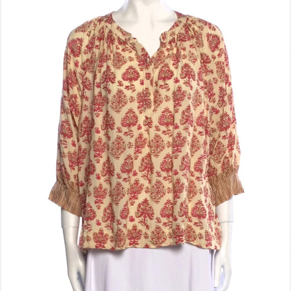Natalie Martin Tops - Natalie Martin Blouse Neutrals Printed 3/4 Sleeve with V-Neck sz S 100% rayon